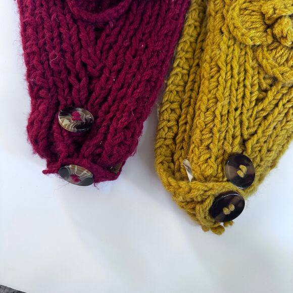C.C. Knit Flower Headband - Ear Warmer - Red and Yellow - Picture 2 of 7